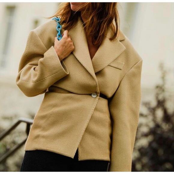 Acne Studios Beige Jumbo Twill Onesta Blazer Structured Ribbed 38 Wool 6 - Picture 1 of 12